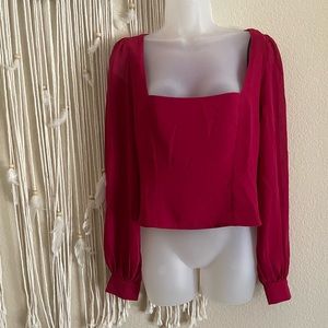 NWT- Red Square Neck Long Sleeve Blouse- Size Medium